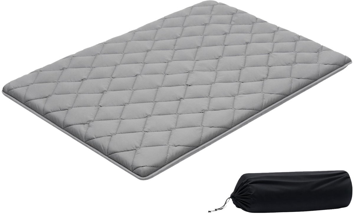Japanse futonmatras - Opvouwbare tatami vloermatras - 203,2 x 137,2 x 8,9 cm - Tweepersoons - 9-laags - Met opbergtas en bevestigingsmateriaal - Voor meditatie en yoga - Grijs