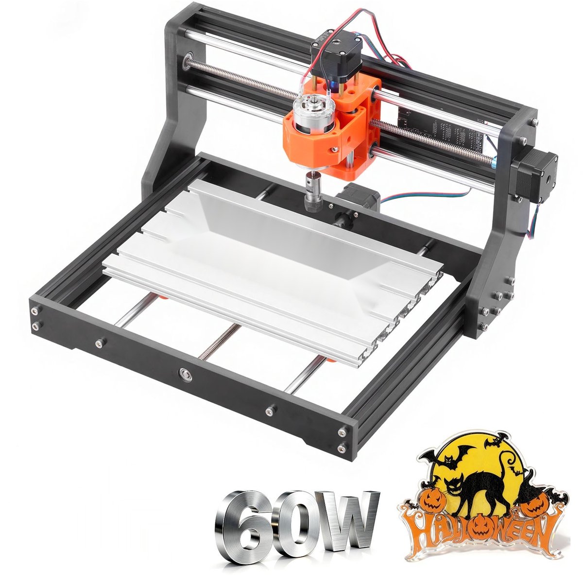 CNC-frees- en graveermachine - 3018 - Werkgebied 300 x 180 x 40 mm - Offline besturing - Behuizing van aluminiumlegering - Spindel 60W - 3 assen - Graveren/snijden hout en acryl
