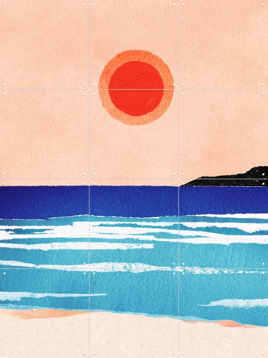 IXXI Ocean Sunset, Henry Rivers - 60 x 80 cm - Gratis ophangtool - Grote wanddecoratie en posters - Grafisch Ontwerp, Kleurrijk, Minimalisme