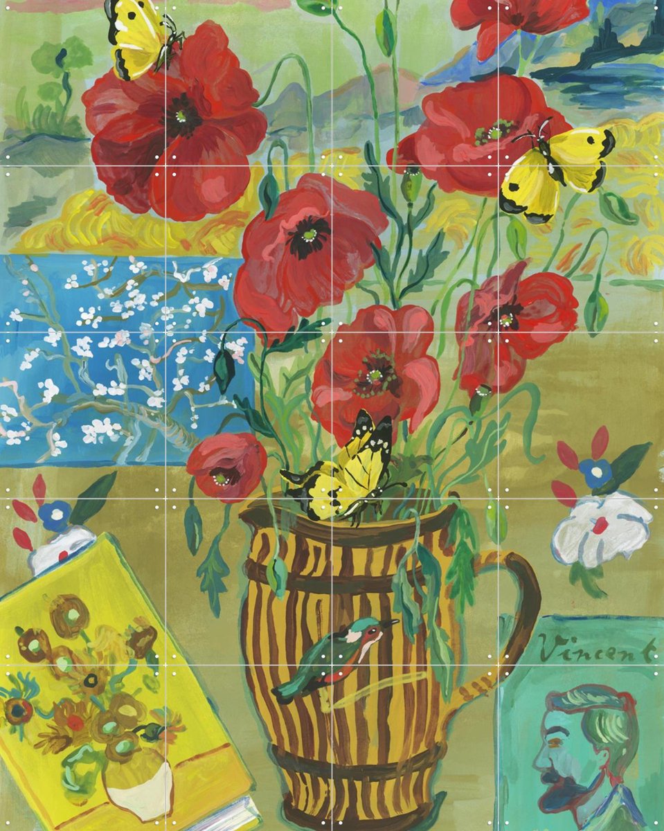 IXXI Vincent Flowers, Nathalie Lété & Van Gogh 21st Century - 80 x 100 cm - Gratis ophangtool - Grote wanddecoratie en posters - Klassiek, Kleurrijk,