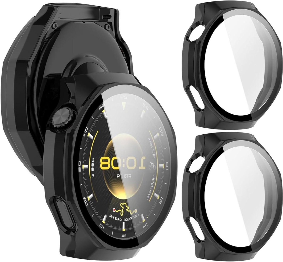 Beschermhoes - 2 stuks - Displaybeschermfolie - Glazen frame - Hard plastic - Zwart - Compatibel met horloge - Huawei Watch GT 6 Pro 46 mm