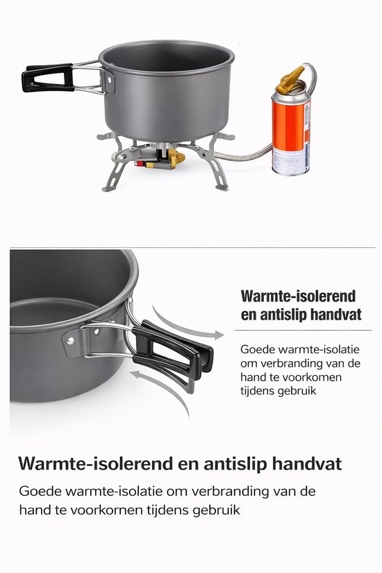 Nood kookset - pannenset 3-in-1 - PFAS-vrij - Lichtgewicht aluminium - 2-3 personen — afbeelding 2