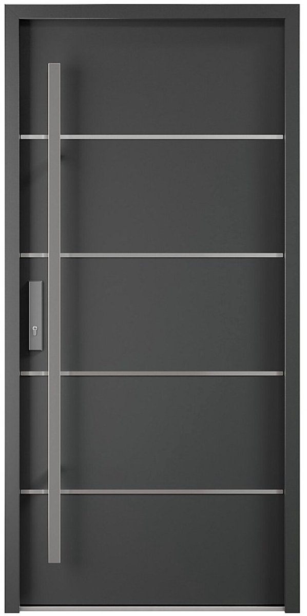 Vente-unique Stalen en RVS voordeur H 207 x B 100 cm antraciet - 68 cm dikte - rechtsdraaiend - LUSADA