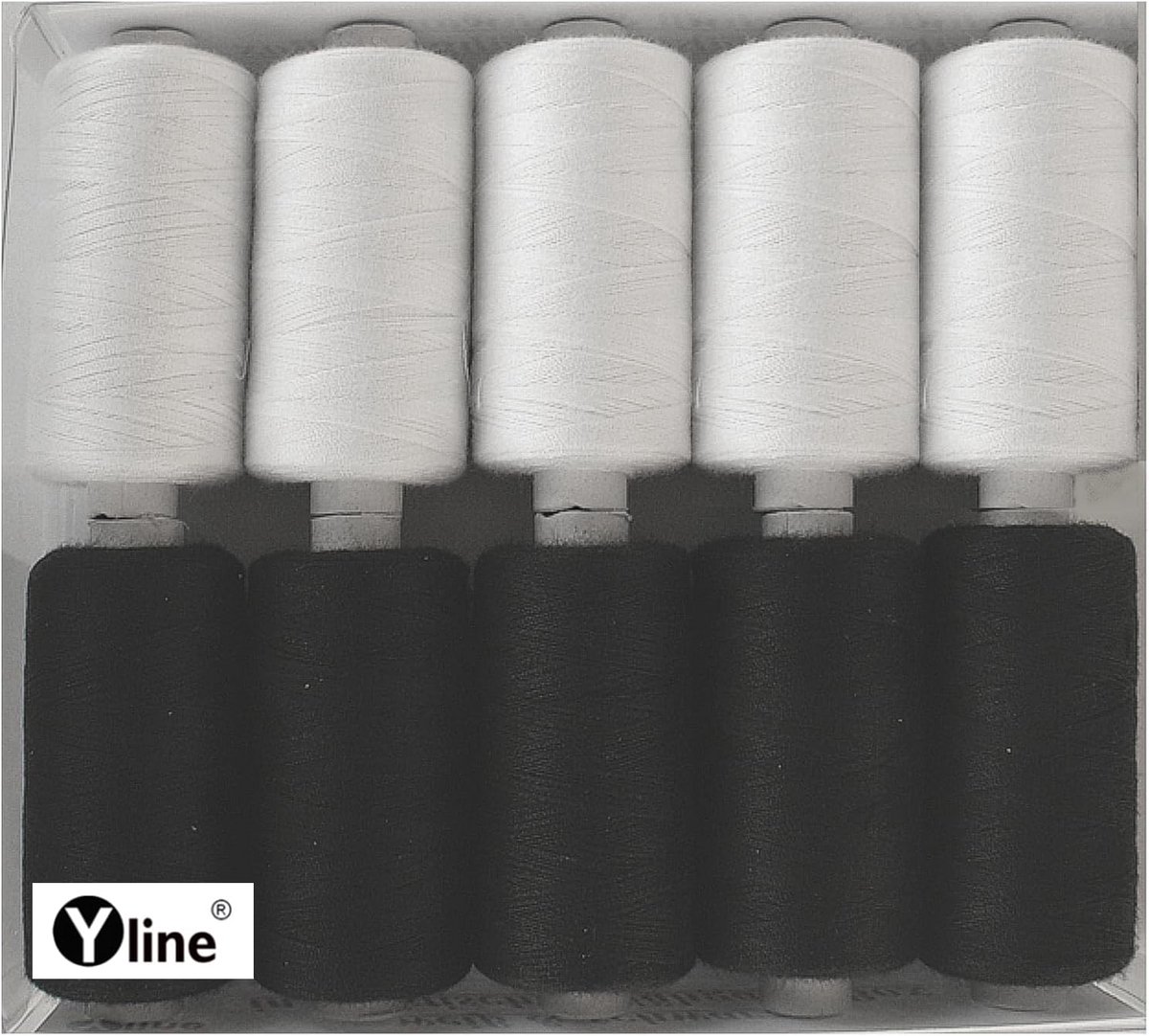 Set naaigaren polyester wit en zwart voor naaimachine 10 klossen 500m