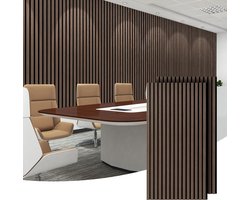 Set van 2 halfronde decoratieve akoestische panelen met houten latten, afwerking zwart notenhout