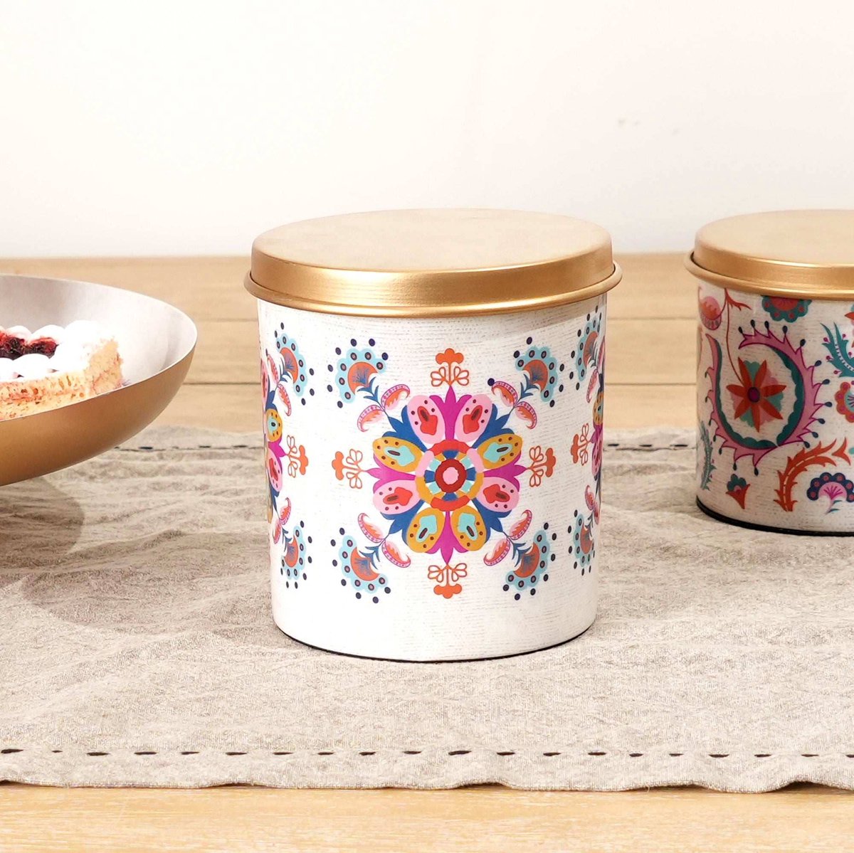 Large Round Enamel Box with Lid -Kitchen & Home Storage Jar