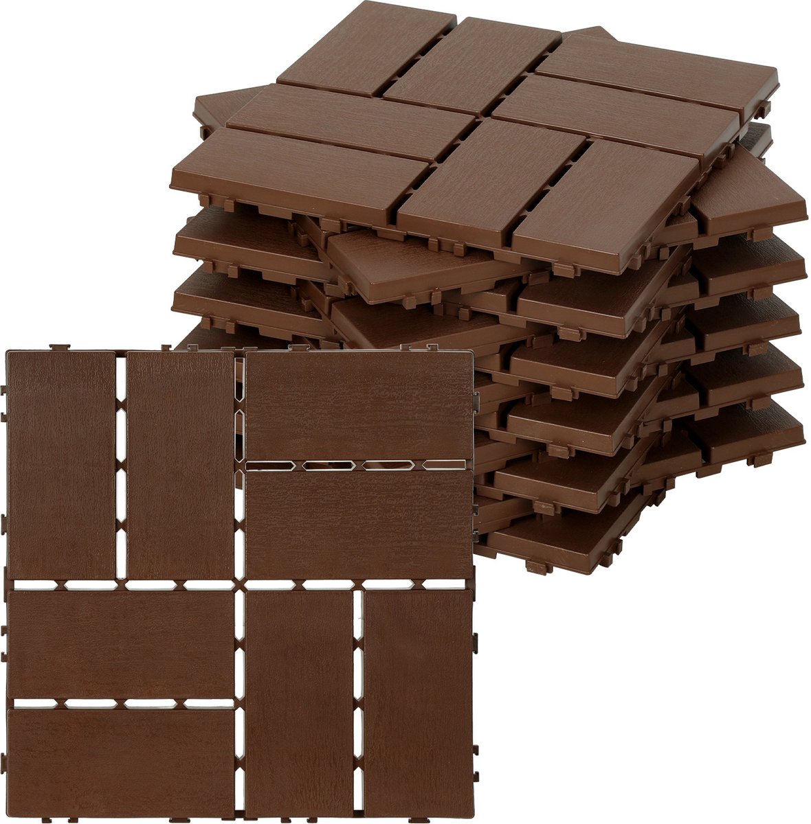 Kunststof vlondertegels bruin – 30x30 cm, 44 stuks (4 m²), eenvoudig kliksysteem