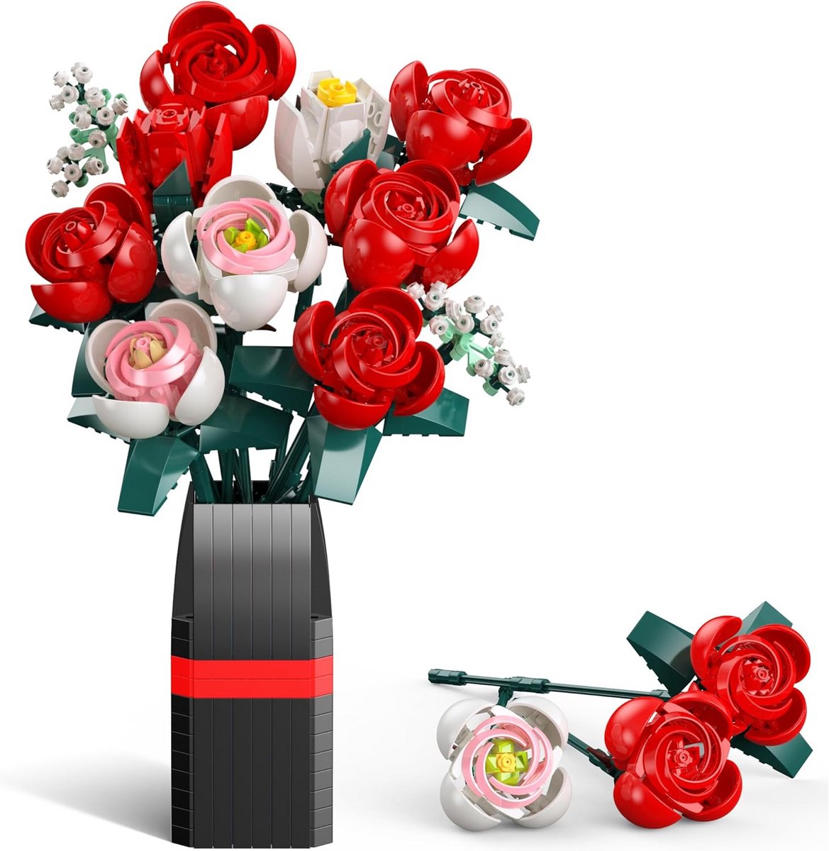 Bouwstenen Bloemen Boeket met 11 Rozen en Vaas 841 Delen Cadeau
