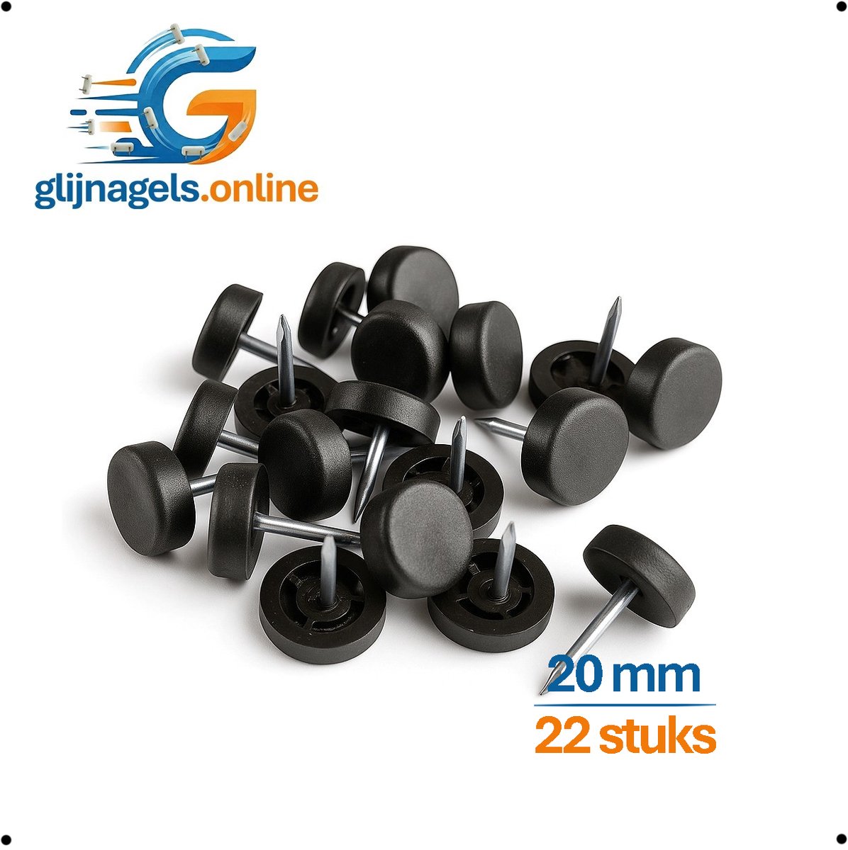 22 STUKS PREMIUM GLIJNAGELS rond 20 mm zwart – PVC meubelglijders – Vloerglijders – Meubeldop – Glijdop – Meubelpoten glijders – Vloerbeschermers – Bescherming tegen krassen en vocht – Geluiddempend – Voor kasten, tafels en stoelen en banken