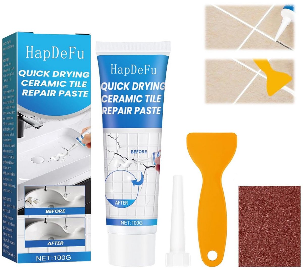 Tegel reparatiepasta - Keramiek reparatieset muur - Beschadigde tegels herstellen - Duurzame waterdichte vulling - 100 ml - Wit