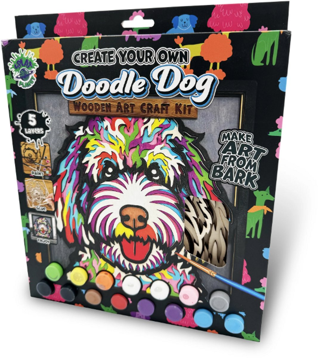 Splat Planet Wood Art Set Doodle Hond 27 x 26 x 3,5 cm