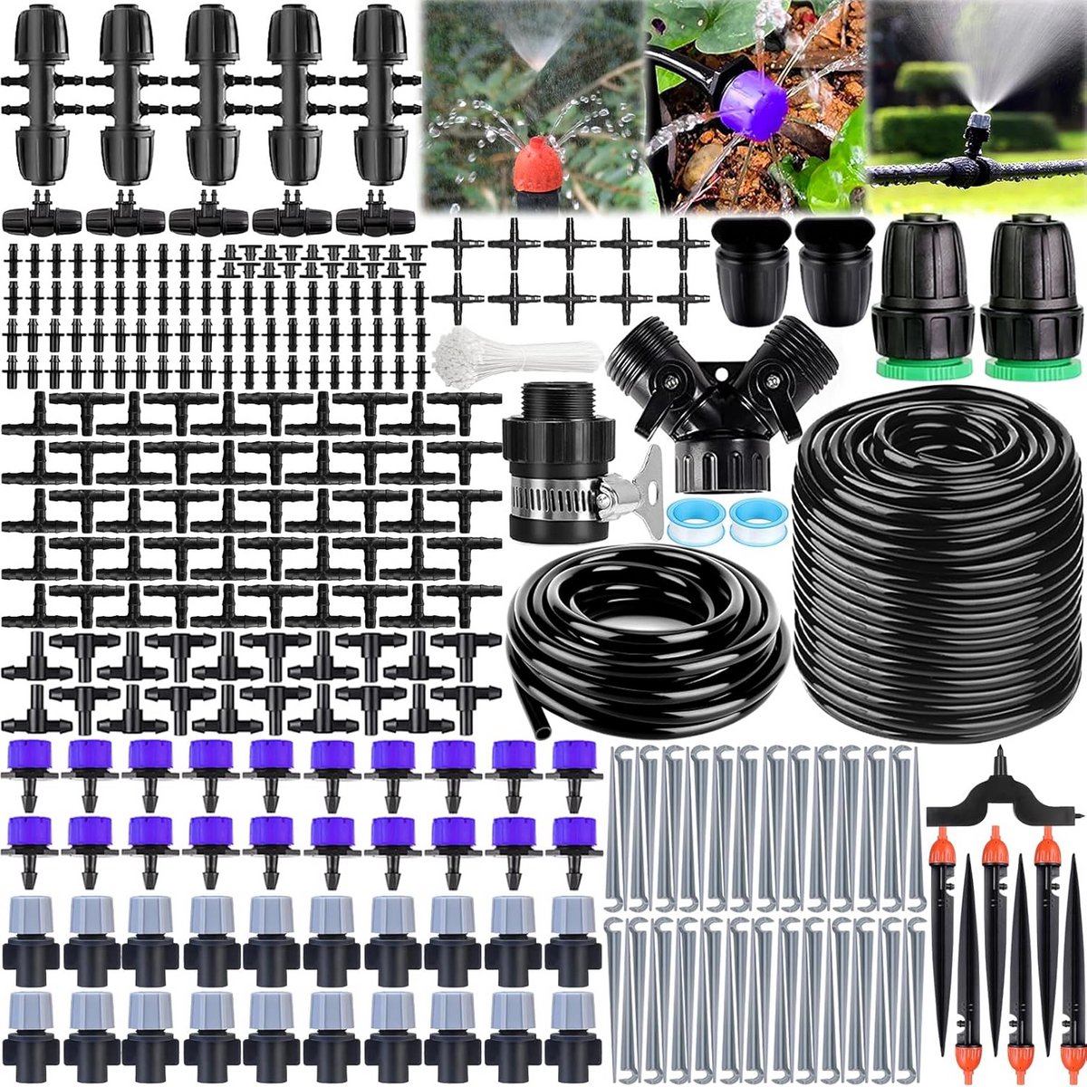 Compleet 50M Druppelirrigatieset met Timer voor Tuin en Moestuin