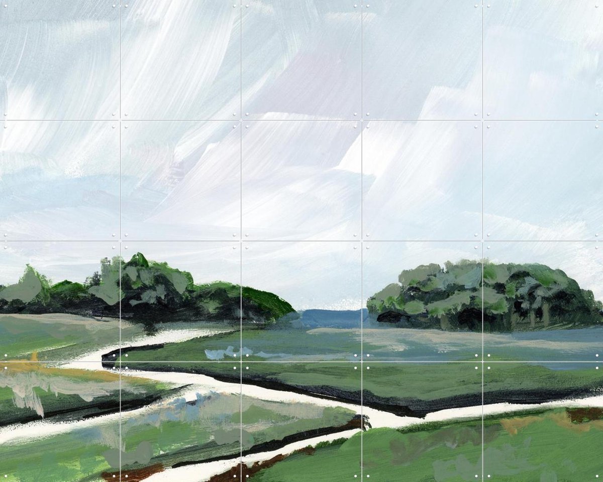 IXXI Emerald Marsh, Green Barn Studio - 100 x 80 cm - Gratis ophangtool - Grote wanddecoratie en posters - Kleurrijk, Landschappen, Natuur