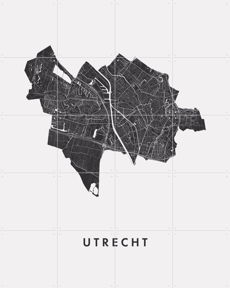 IXXI Utrecht City Map, Kunst in Kaart - 80 x 100 cm - Gratis ophangtool - Grote wanddecoratie en posters - Grafisch Ontwerp, Abstract, Minimalisme