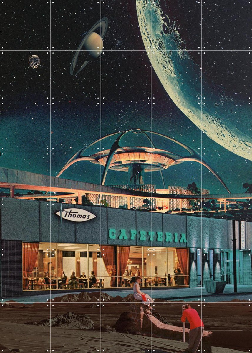 IXXI A Postcard from year 2346, Frank Moth - 100 x 140 cm - Gratis ophangtool - Grote wanddecoratie en posters - Vintage, Grafisch Ontwerp