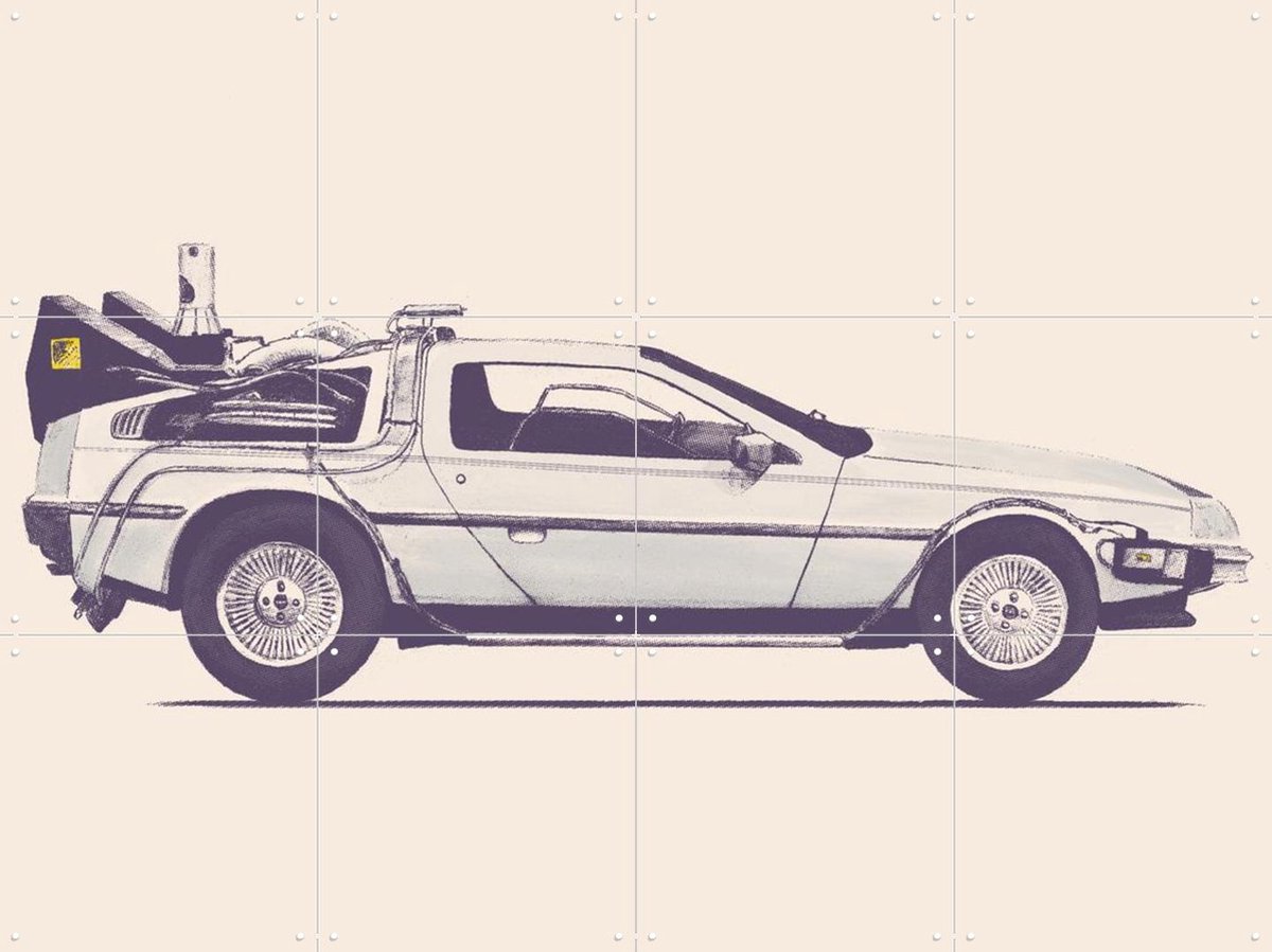 IXXI Delorean, Florent Bodart - 80 x 60 cm - Gratis ophangtool - Grote wanddecoratie en posters - Illustraties, Retro, Klassiek, Vintage, Digitale