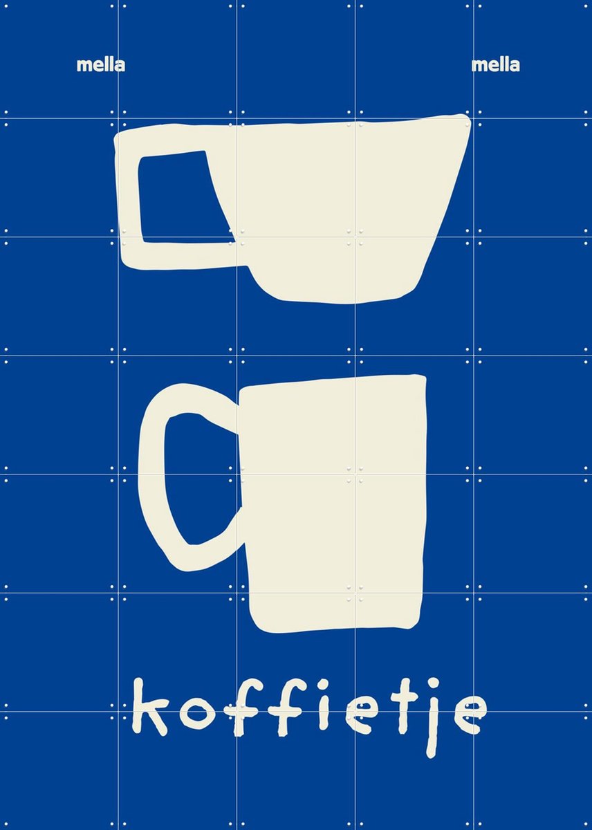 IXXI Koffietje Blauw, Mella Mella - 100 x 140 cm - Gratis ophangtool - Grote wanddecoratie en posters - Speels, Minimalisme, Illustraties, Grafisch