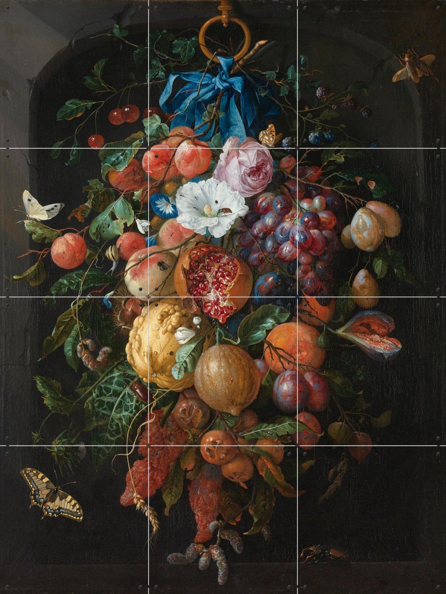 IXXI Festoen van vruchten en bloemen, Jan Davidsz. De Heem & Rijksmuseum - 60 x 80 cm - Gratis ophangtool - Grote wanddecoratie en posters -