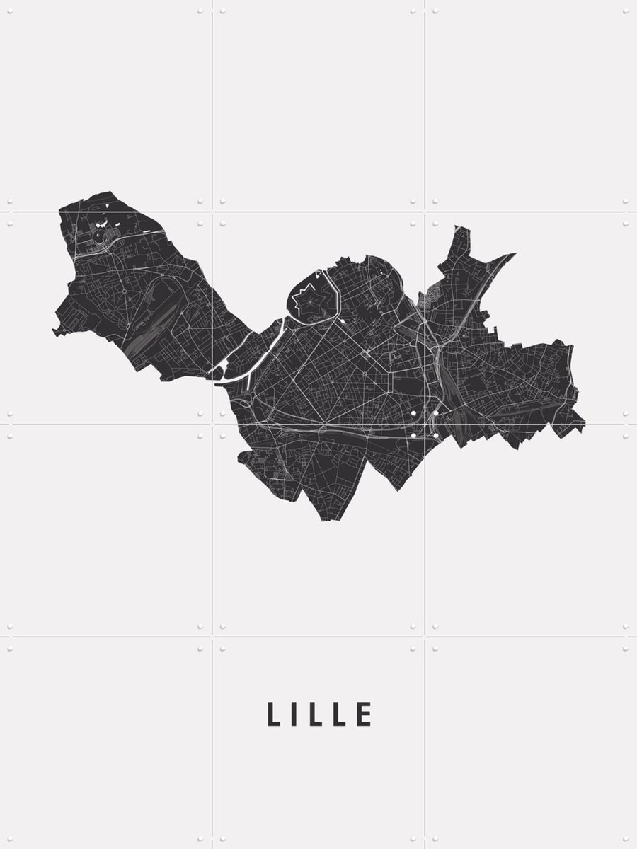 IXXI Lille City Map, Kunst in Kaart - 60 x 80 cm - Gratis ophangtool - Grote wanddecoratie en posters - Abstract, Grafisch Ontwerp, Line art