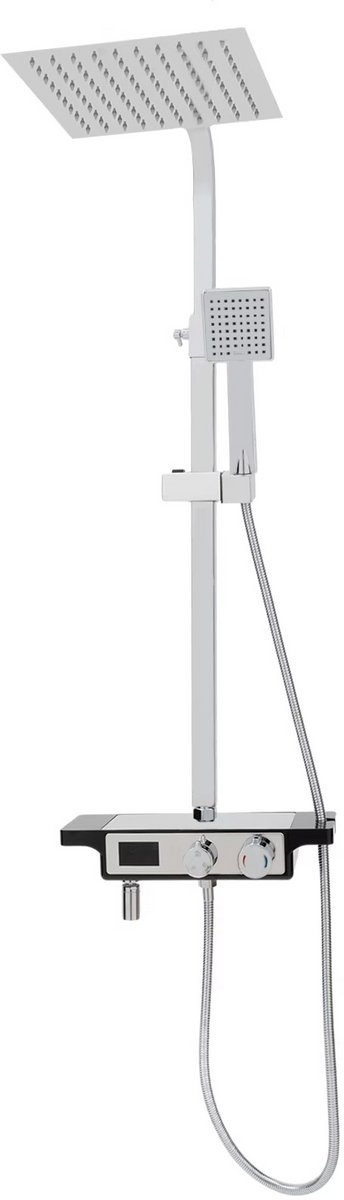 Naiz - Regendouche - Thermostatisch - Digitaal display - Chroom - Licht zilver - 25 x 25 cm