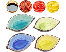 Set van 4 keramische sausdishes in bladvorm - mini serveerschalen voor dips, sauzen en kruiden