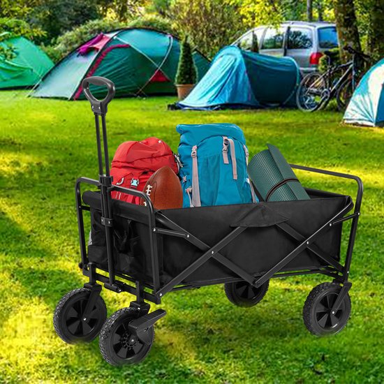 Bolderkar - Inklapbare Bolderwagen - Opvouwbaar - Capacité de charge 100KG - Transportwagen - Verstelbare hendel - Kinderenvervoer - Bolderkarren - Zwart van Merkloos — afbeelding 4