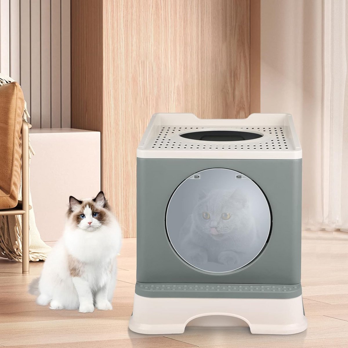 Grote Opvouwbare Kattenbak met Deksel en Lade voor Gemakkelijk Schoonmaken