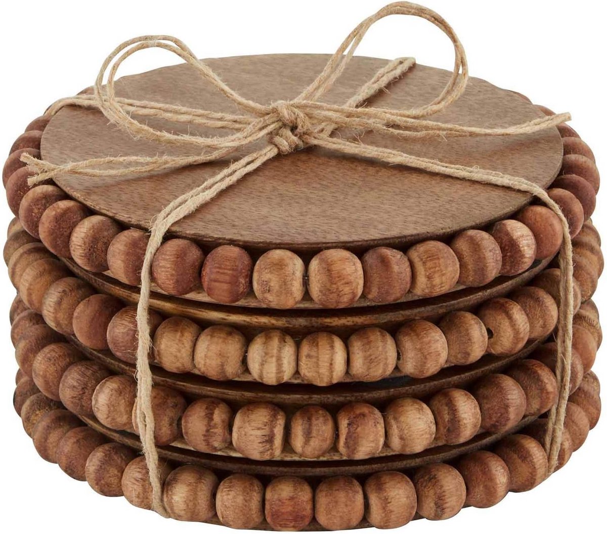 Set van 4 Houten Onderzetters met Kralen Accenten voor Tafelbescherming