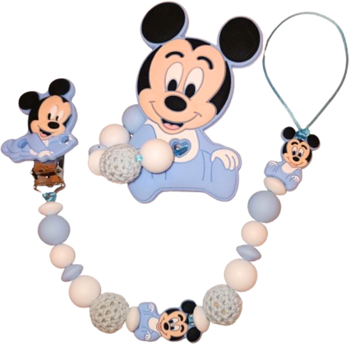 Speenkoord set met Mickey © – Dubbele Draad - baby blauw
