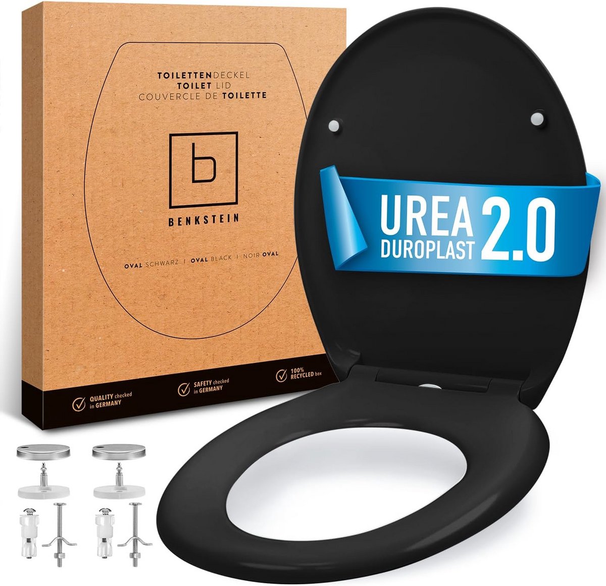 Toiletdeksel Duroplast - WC-bril Ovaal - Hygiënisch Werken - Quick Release Functie - 448 x 374 cm - Zwart
