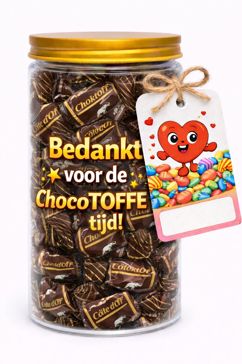 Luxe glazen Snoeppot – Bedankt, voor de ChocoTOFFE tijd