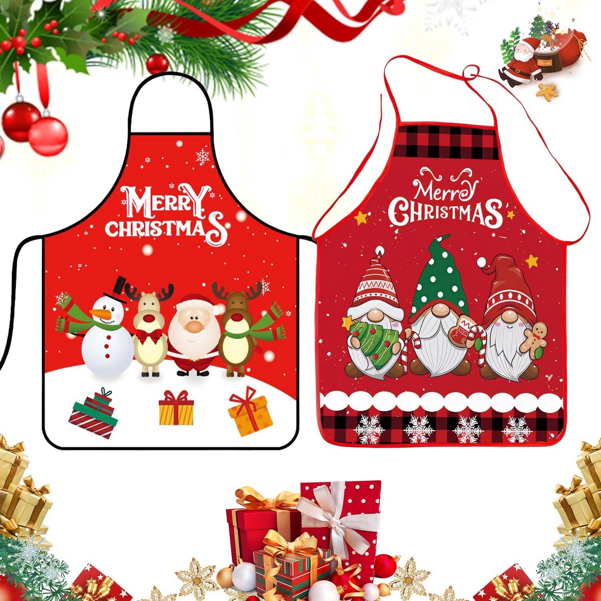 2 Delige Kerst Schort Set voor Huis en Keuken, Grappige Feestkleding