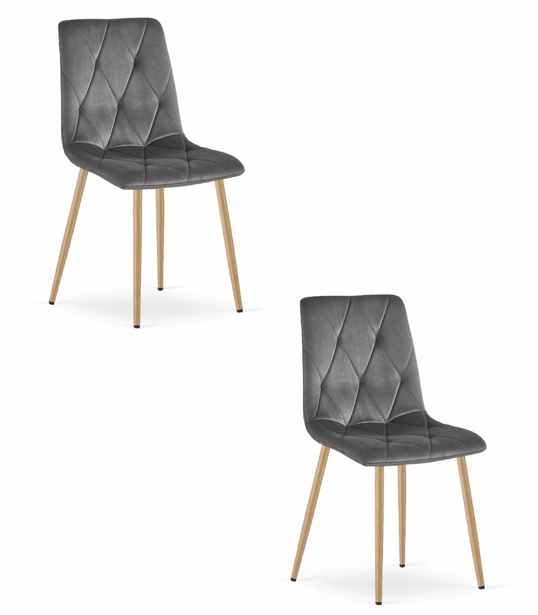 LEOBERT Set van 2 Eetkamerstoelen LIBRA Donkergrijs – Houtlook Metalen Poten, Modern Velvet Bekleding, Ergonomisch Design, Max. 120 kg