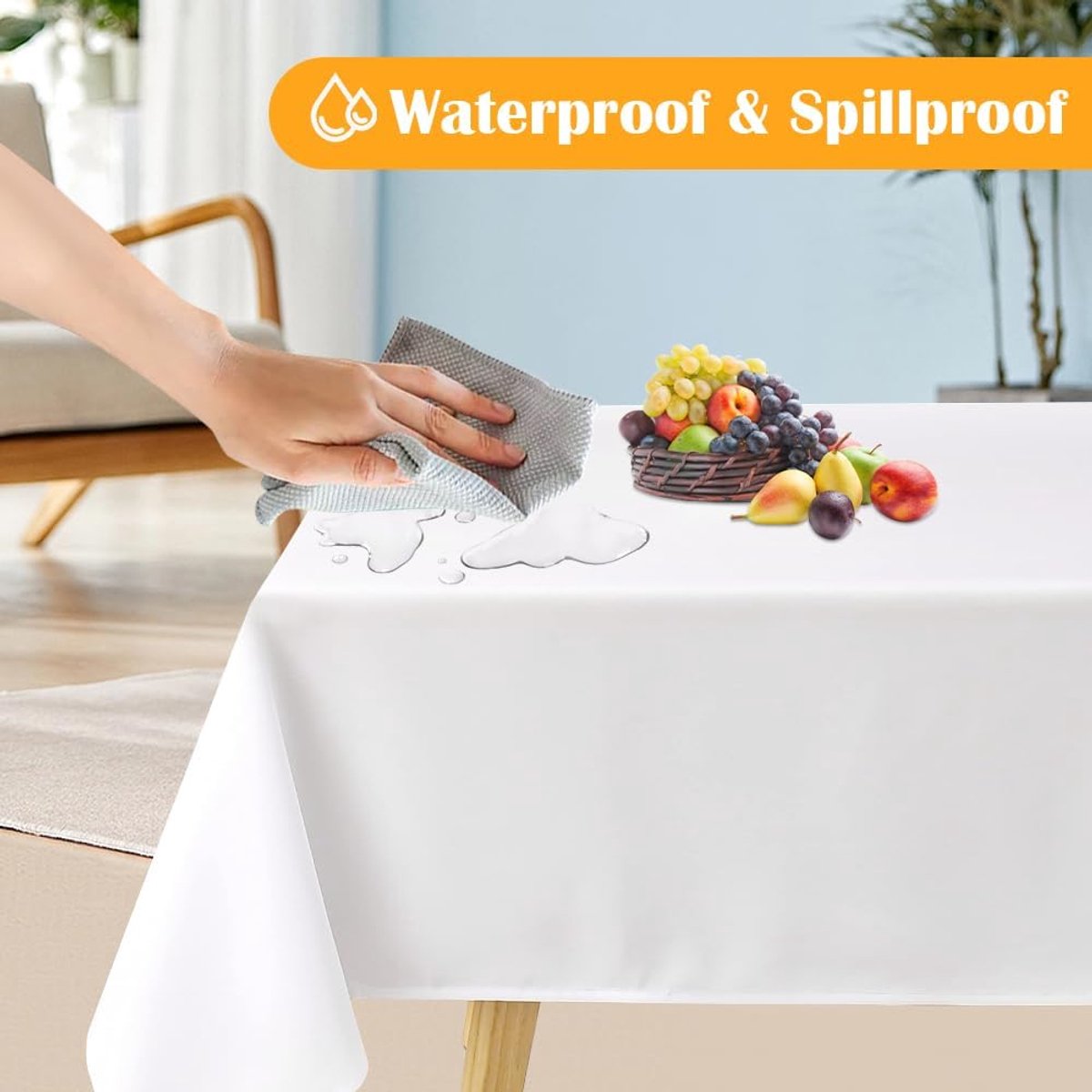 Wastafelkleed Rechthoekig Wit Waterafstotend voor Feest en Keuken 140 x 140 cm