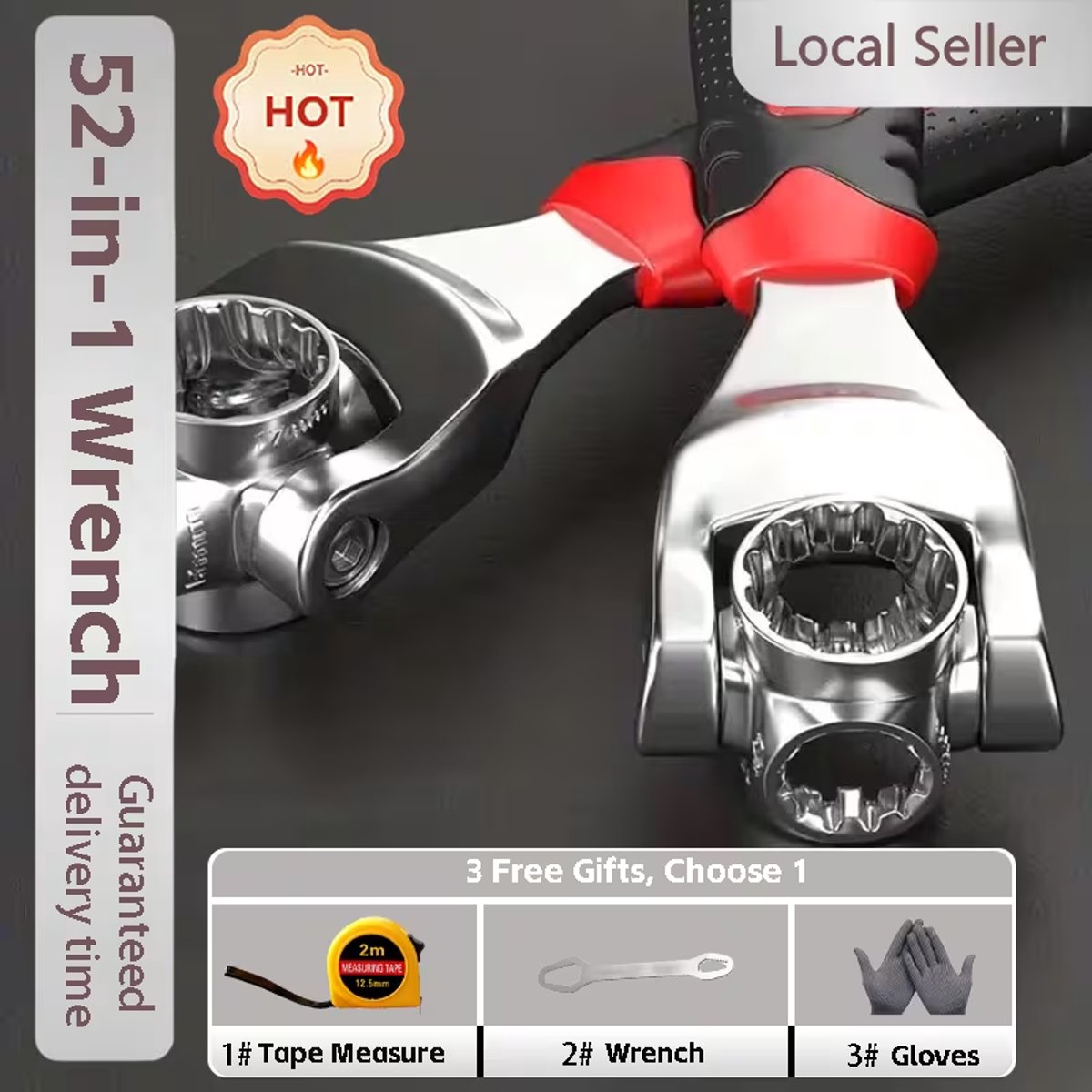 52-In-1 Socket Wrench with Non-Slip Grip And 360-Degree Swivel Design - Durable, Black And Red Handle for Easy-To-Use Versatility for a Variety of Tasks - 8-19Mm - Universal Wrench for Home And Car Repairs Tools multitool gereedschap
