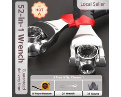 52-In-1 Socket Wrench with Non-Slip Grip And 360-Degree Swivel Design - Durable, Black And Red Handle for Easy-To-Use Versatility for a Variety of Tasks - 8-19Mm - Universal Wrench for Home And Car Repairs Tools multitool gereedschap