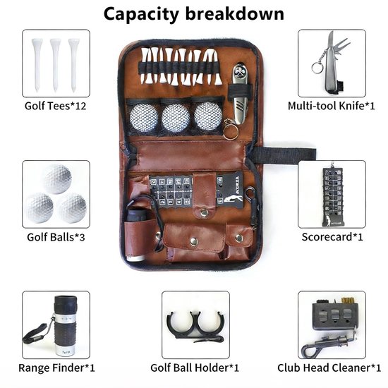 Alles-in-één golftas voor het opbergen van golfclubs - Golftas voor gereedschap - Accessoires niet inbegrepen - Bruin - 22,5*16*5 cm - Golfaccessoiretas - Golfopbergtas - Onmisbaar voor golf - Opbergdoos voor golfclubset van Merkloos — afbeelding 3