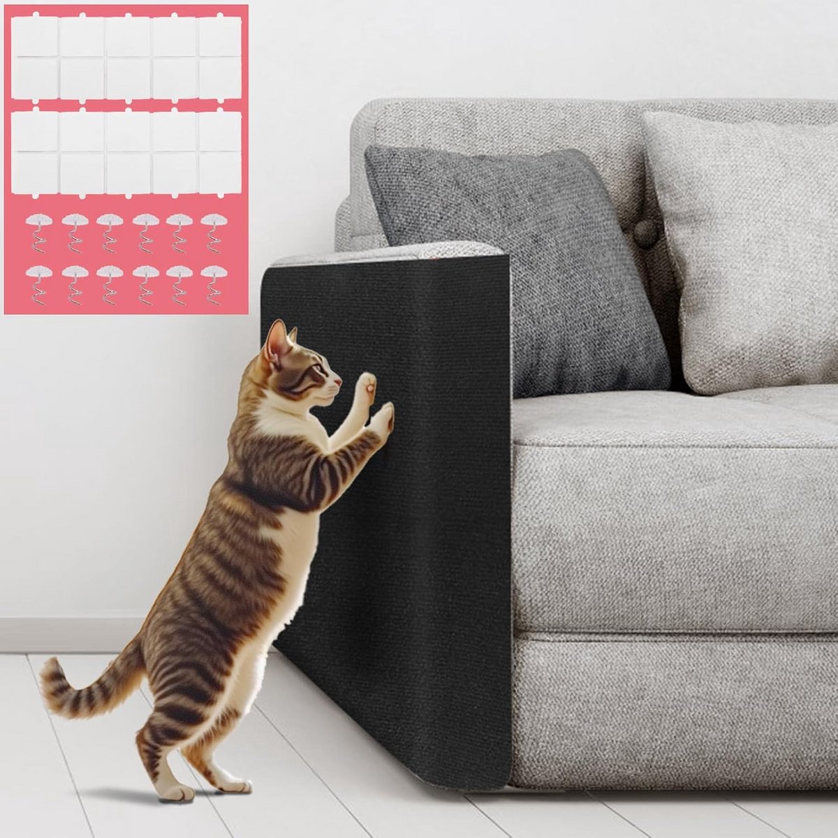 Krabmat Kat - Kattenkrabmat Zelfklevend - Meubels Beschermen - Zelfklevend Ontwerp - 200x40 cm - Zwart