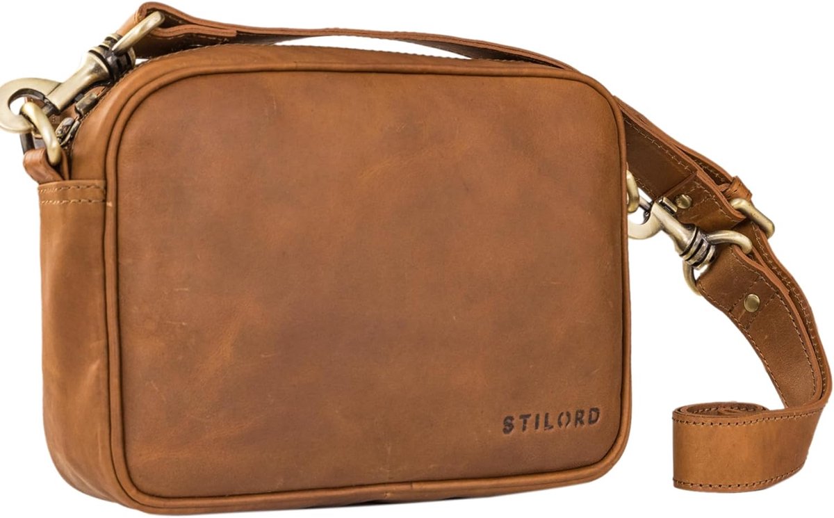 Leren Crossbody Tas Dames met Brede Band - Vintage Schoudertas Echt Leer