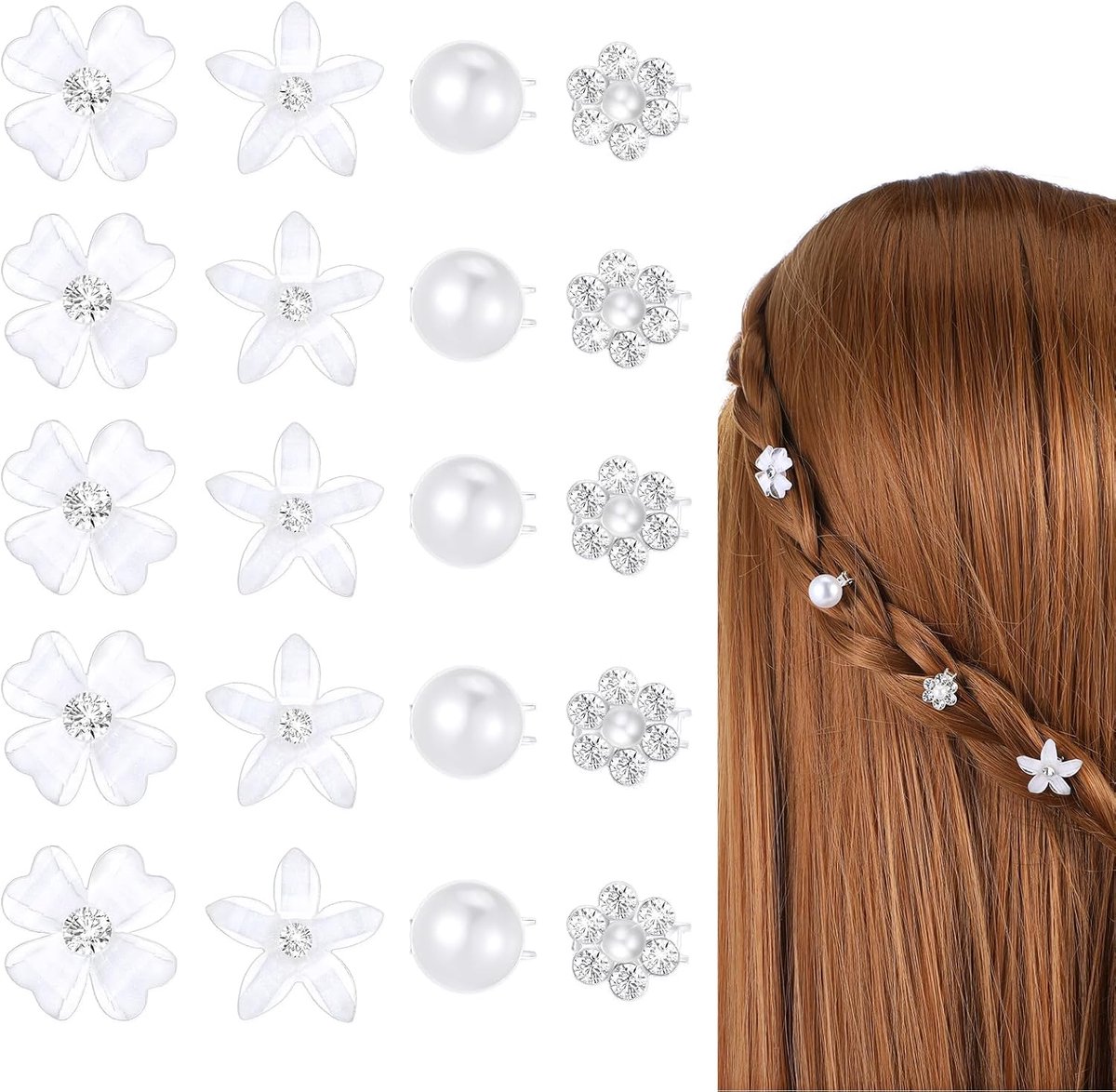 20x Witte Mini Bloemen Haarspeldjes met Parel Haaraccessoires voor Bruiloft en Feest