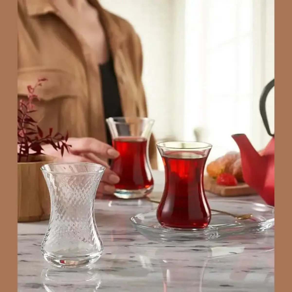 Pasabahce - theeglazen set - Ince Belli - 125ml - transparant - 6 stuks optiek patroon