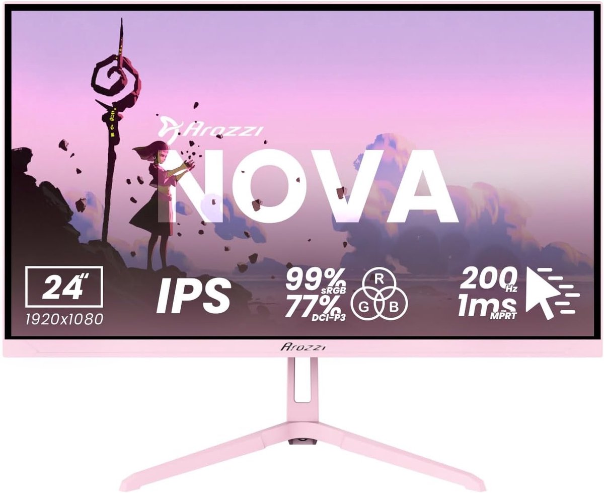 24 inch monitor - Full HD scherm - Snelle beelden - IPS paneel - 24 inch - roze