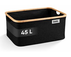 DARI. Opvouwbare Wasmand 45L – Heupwasmand – Wasmanden – Opbergmand – Wasbox – Bamboe – Zwart
