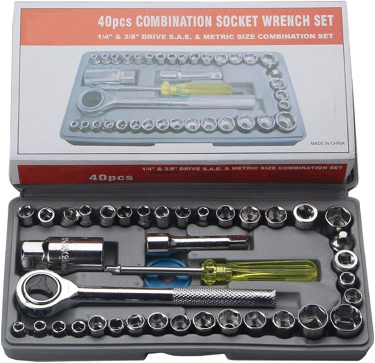 Dopsleutelset met ratel - Gereedschapskoffer - Reparaties uitvoeren - 40-delige set - 23 x 12 x 4 cm - Metaal