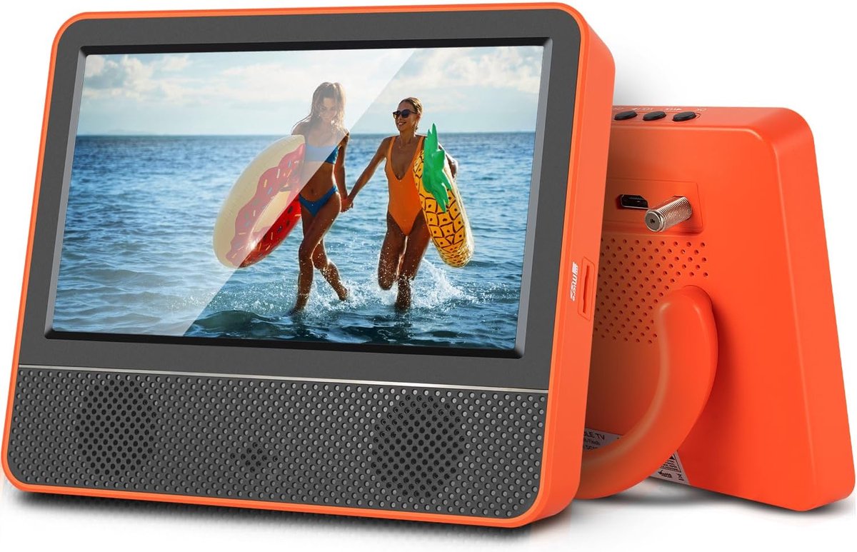 Draagbare Mini TV - Kleine Televisie - Kamperen Caravan - ATSC Digitale Tuner - 7 Inch IPS - Oranje