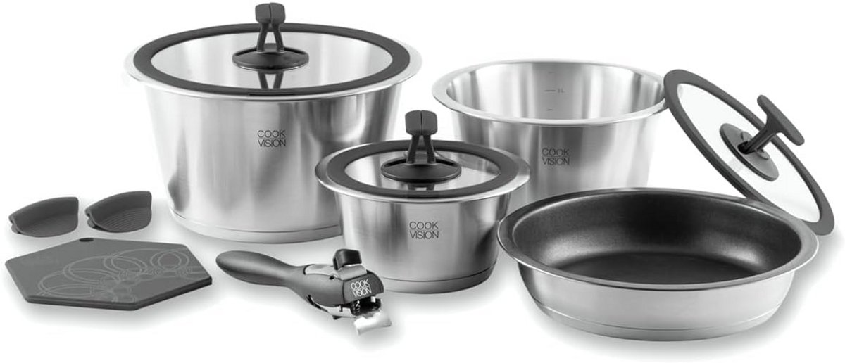 Kookgerei Set - Pannenset - Ruimtebesparend Koken - 11 Delig - Compact Ontwerp - Zwart