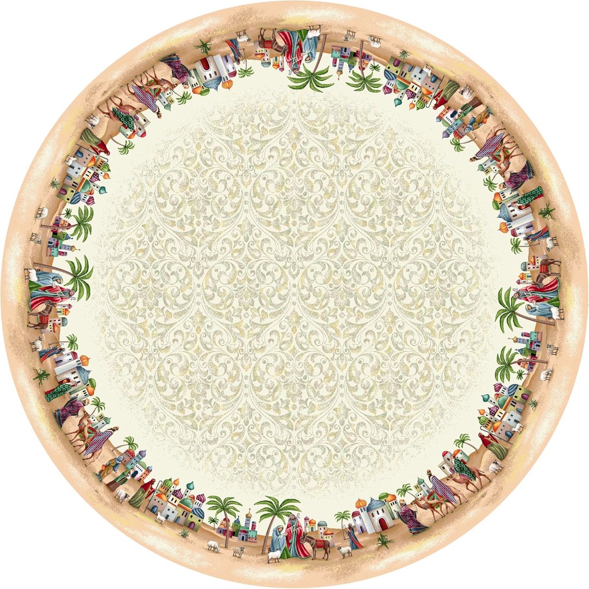 Ronde Kerst Tafelkleed Jacquard met Goud Lurex - Kerstdecoratie 165 cm