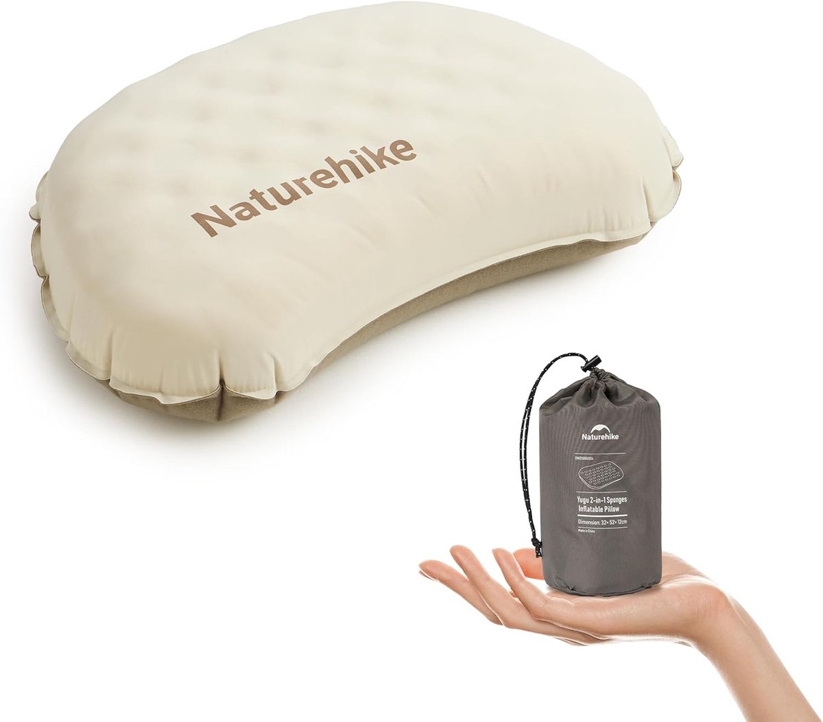 Opblaasbaar Kampeerkussen - Reiskussen Slaapkussen - Comfortabel Slapen - Ergonomische Nekkussens - 42 x 24 cm - Bruin