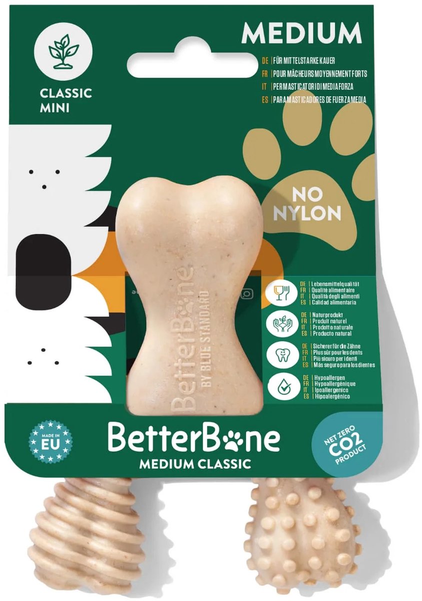 BetterBone Classic MINI Medium - Hypoallergeen Kauwbot voor Kleine Honden tot 9 kg - Duurzaam & Tandvriendelijk Kauwspeelgoed