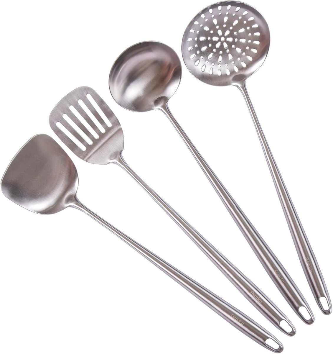 Set van 4 Professionele RVS Wok Keukenhulpen met Lange Steel
